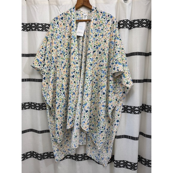 Time and Tru Floral Kimono One Size Lightweight Cover-Up Open Front Drape Top - Picture 1 of 4